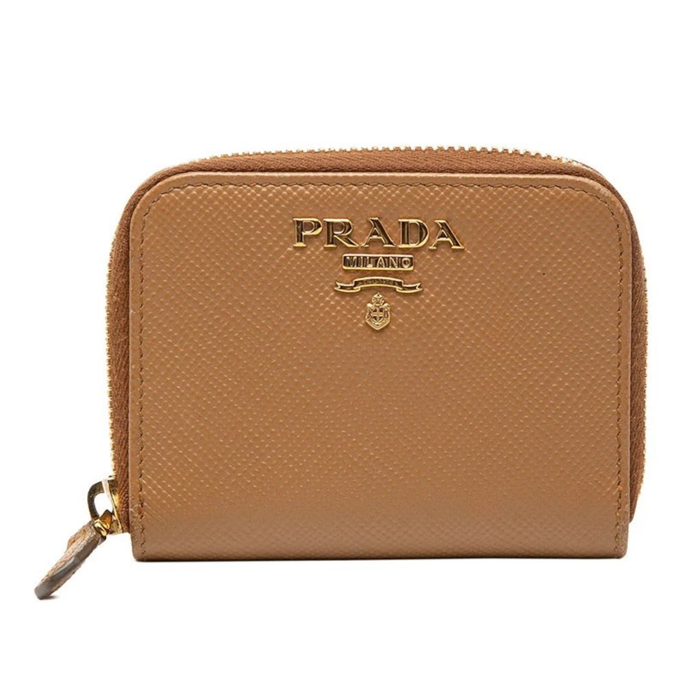 Prada coin case Wallet Caramel Tan Brown Saffiano Leather